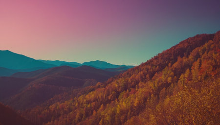 Mountain autumn landscape. View from the top of the mountain.の素材