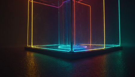 3d illustration of an open book with glowing neon lines. abstract background with copy spaceの素材