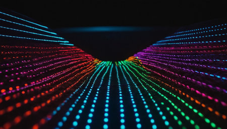 3d render. Abstract digital background with bright particles. Network connection structure.の素材