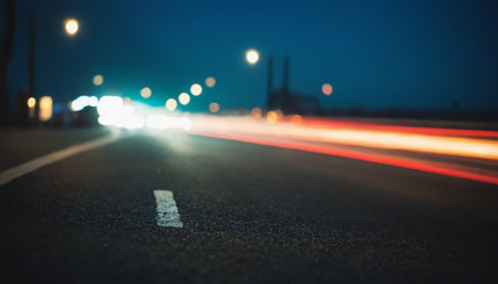 blurred of car light on road at night, abstract background.の素材