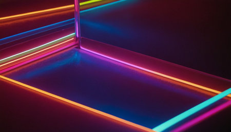 Colorful neon lines on a black background, closeup of photoの素材
