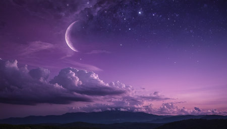 Night sky with stars and moon in the clouds. 3d renderingの素材