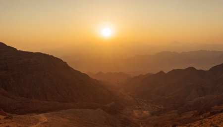 Sunset over the mountains of the Sinai Peninsula in Egypt, Africaの素材