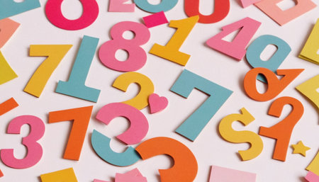 Colorful paper numbers on a white background with copy space for textの素材