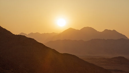 Sunset over the mountains of Sinai, Egypt. Beautiful landscape.の素材