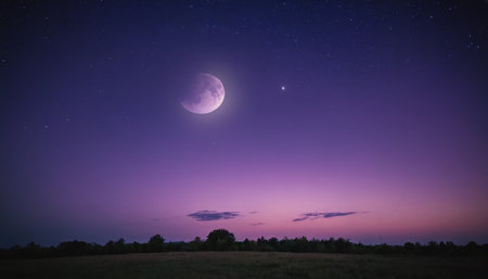 Night sky with stars and moon. Colorful sky with stars.の素材