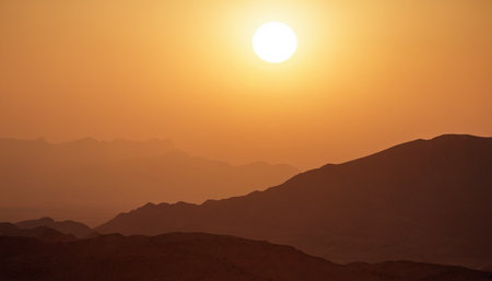 Sunset over the mountains in the Sinai Desert, Egypt, Africaの素材