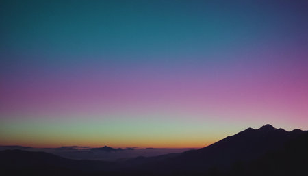 Colorful sunset in the mountains. Color of the year 2019.の素材