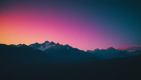 Mountain landscape at sunset. Himalaya, Nepal. Vintage styleの素材