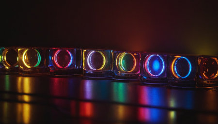 Close-up of led strip on a black background, selective focus.の素材