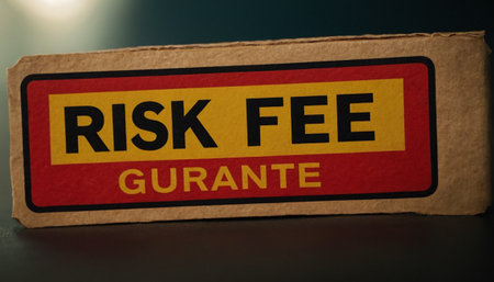 Risk free guarantee sign on a cardboard box. Black background.の素材