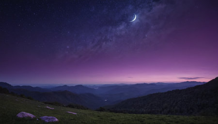 Night sky with stars and milky way over the mountain range.の素材