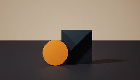 3d render, abstract geometric forms, minimal background, black and orangeの素材
