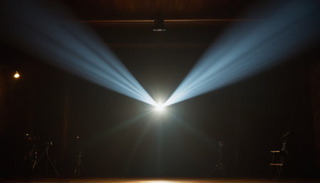 Stage lights and spotlights on a stage in a theater or cinemaの素材