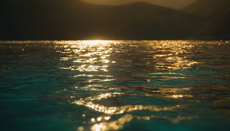 Sunset on the sea. The sun is reflected in the water.の素材