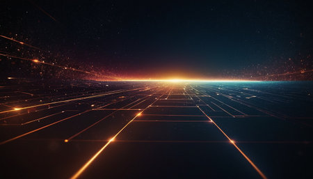 Futuristic abstract background with glowing lines and particles. 3d renderingの素材