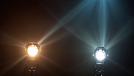 Spotlight with beam of light on dark background. 3d renderingの素材