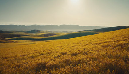 Beautiful landscape with yellow field and blue sky. Toned.の素材