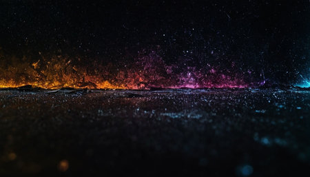 abstract dark background with colorful bokeh defocused lights and starsの素材
