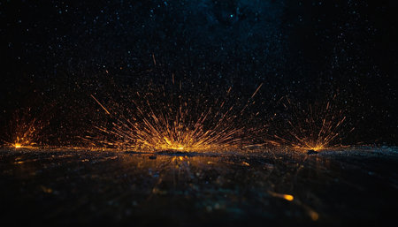 sparks from welding on a black background. sparks fly in the airの素材