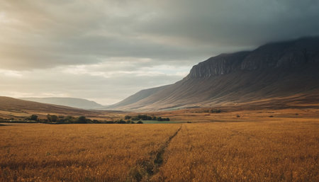Beautiful autumn landscape in Scotland. Dramatic overcast sky.の素材