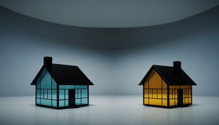 Real estate concept. 3D rendering of a house and a lampの素材