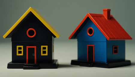 Miniature houses on a grey background. The concept of real estateの素材