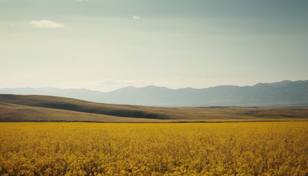 Rapeseed field with mountains on the background, Kyrgyzstanの素材