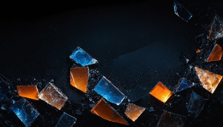 Pieces of broken ice on dark background. 3d render illustrationの素材