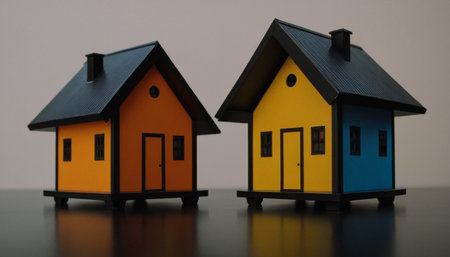 Miniature houses on a black table. The concept of buying a house.の素材