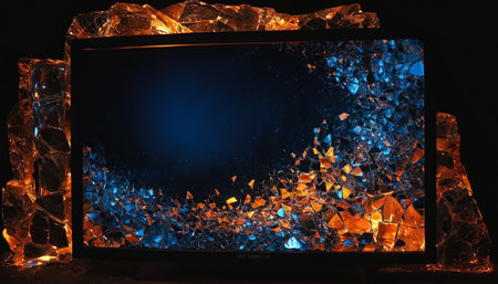 broken glass on a black background, broken glass on a dark backgroundの素材