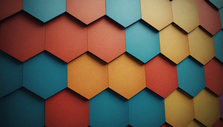 Colorful hexagon background. 3d rendering, 3d illustration.の素材