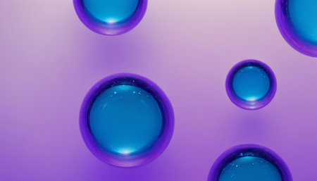 abstract 3d illustration of water drops in purple background with copy spaceの素材