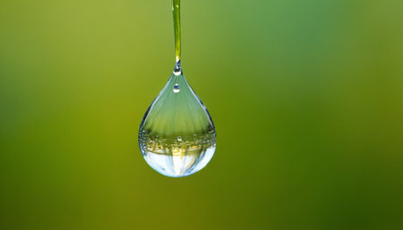 Drop of water on a green background. Shallow depth of field.の素材