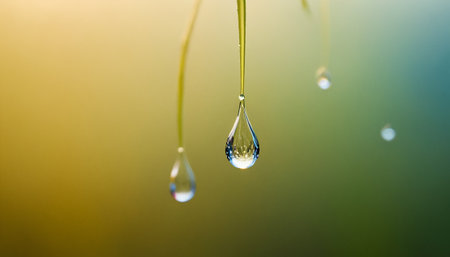 Water drop on green grass in the morning. Natural background and texture.の素材