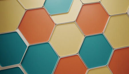 3d rendering of a hexagon pattern background in orange and blueの素材