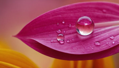 Water drops on a pink flower petals. Shallow DOFの素材