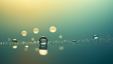 Water drops on a blue background. Shallow depth of field.の素材