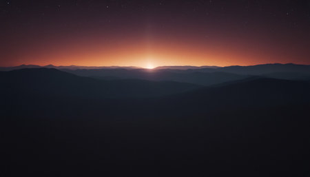 Sunrise over the mountains in the evening. 3d rendering.の素材