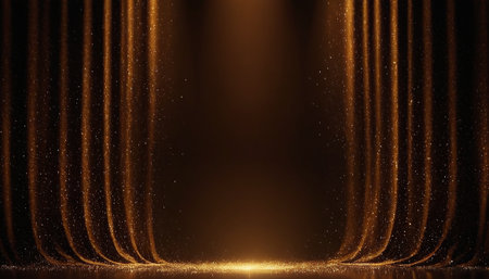 stage lighting effect with golden and black colors, stage curtains and spotlightの素材
