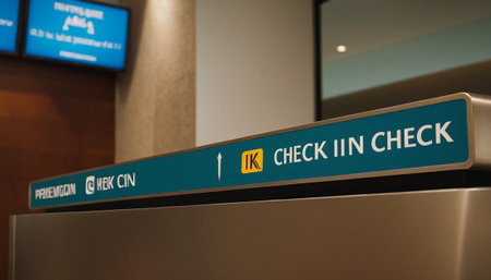 Check-in sign at the airport, check-in counter.の素材