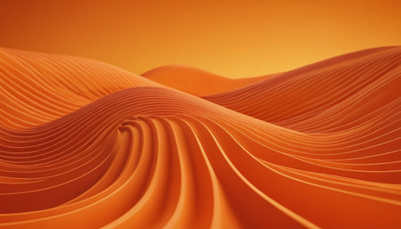 3d rendering of abstract wavy surface with orange gradient background. Futuristic wavy shape.の素材
