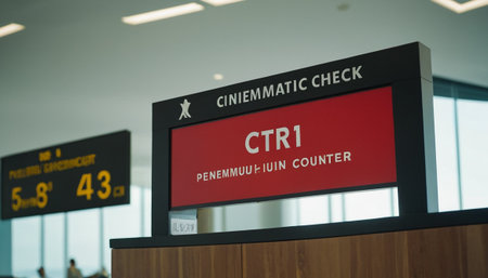 Airport check-in counter with check-in counter in the airportの素材