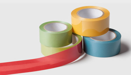 Rolls of multicolored insulating tape on a white backgroundの素材