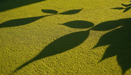 Shadow of leaves on a green background. Shallow depth of field.の素材