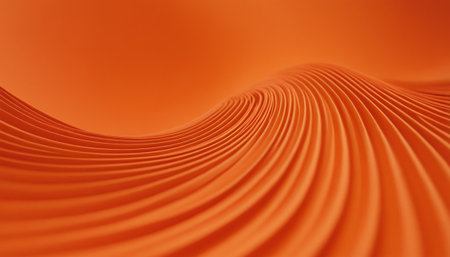 3d rendering of abstract wavy surface with waves in orange colorの素材