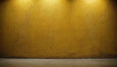 Grunge yellow cement wall texture background with spotlight and copy spaceの素材