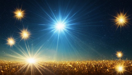 glowing stars in the night sky with golden grass. 3d renderingの素材