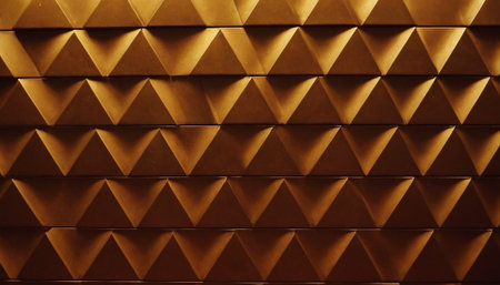 Abstract background of golden geometric triangular shapes. 3d render illustration.の素材