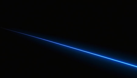 Blue neon laser beam on a black background. 3D rendering.の素材